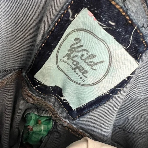 Wild Hope Upcycled Green Patterned Kantha Stretch Jean Jacket M - Picture 14 of 14